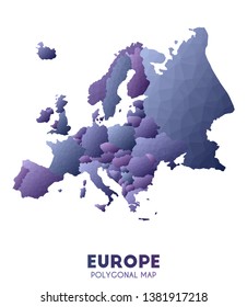 Low poly Europe map. Purple and blue polygonal design. Isolated.