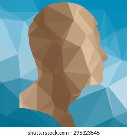 Low poly face silhouette man on blue background.