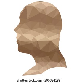 Low poly face silhouette man on white background.