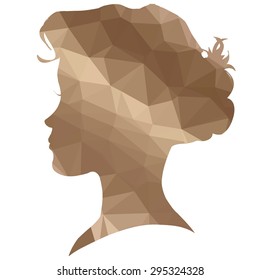 Low poly face silhouette on white background.