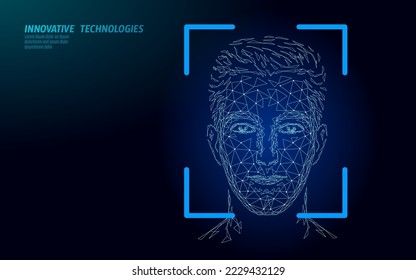 La baja identificación biométrica del rostro humano femenino de poli. Concepto de sistema de reconocimiento. La tecnología de exploración de datos personales asegura el acceso a la tecnología de innovación. Ilustración vectorial de representación poligonal 3D
