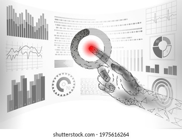 Low poly finger press update button sign. New version software mobile system upgrade internet upload. Online information touch screen push man hand. Polygonal modern design vector illustration