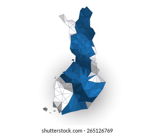 Low Poly Finland map on a waving flag
