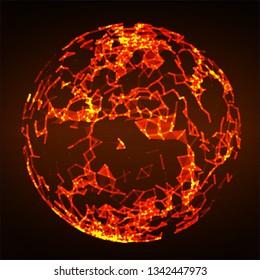 Low poly fire flame sphere. Futuristic energy circle.