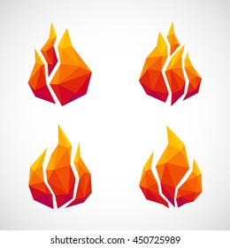 Low poly fire icons. Vector illustration.