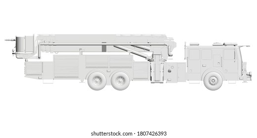 Low poly fire truck. Gray model of a fire truck. Side view. 3D. Vector illustration