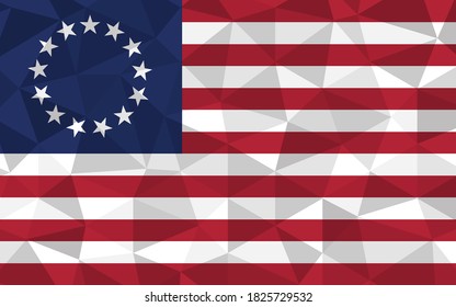 Low poly First United States flag vector illustration. Triangular American flag graphic. United States country flag is a symbol of independence.