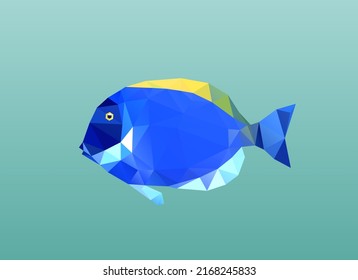 Low poly fish. Geometric polygonal blue surgeon fish. Acanthurus leucosternon