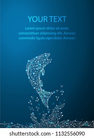 Low poly fish illlustration on blue background. Eps10
