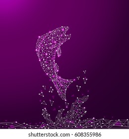 Low poly fish illlustration on purplebackground