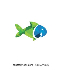 low poly fishing ready-made logo design template