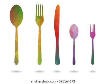 low poly five cutlery