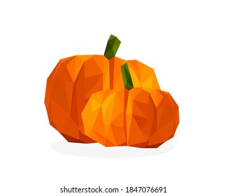 low poly flask image. Vector illustration of a 3d pumpkin.