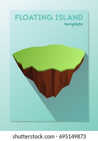Low poly floating island isolated on the background. Polygonal 3d design or infographic element with shadow. Vector illustration. Eps10.