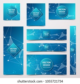 Low Poly Flyer, Banner, Brochure with Geometric Lines and Circles on colored Background. Vector low-poly illustration of triangles.