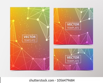Low Poly Flyer, Banner, Brochure with Geometric Lines and Circles on colored Background. Vector low-poly illustration of triangles.