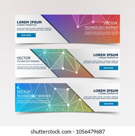 Low Poly Flyer, Banner, Brochure with Geometric Lines and Circles on colored Background. Vector low-poly illustration of triangles.