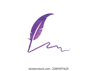 Low Poly and Fountain pen writing logo design, Vector design concept