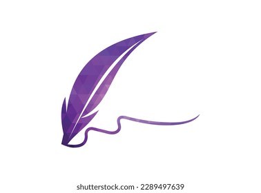 Low Poly and Fountain pen writing logo design, Vector design concept