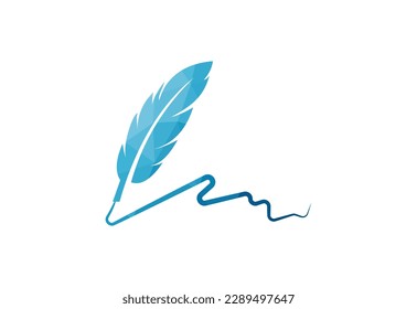 Low Poly and Fountain pen writing logo design, Vector design concept