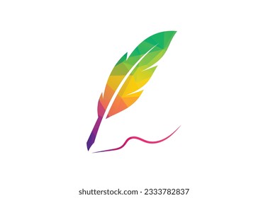 Low Poly and Fountain writing pen logo design, Vector design concept