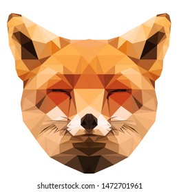 Low poly of a fox with closed eyes, made up entirely of triangles. 