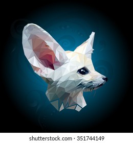 Low poly fox. Fennec.Vector illustration Fox Fenech. Animal 3d isolated. Low poly design. Abstraction background