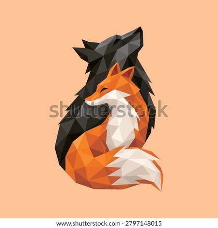 Low Poly Fox and Wolf Yin Yang Illustration – Geometric Polygon Predator Wildlife Design