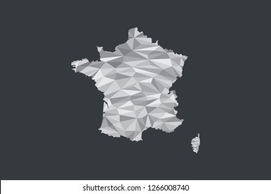 Low poly France map vector of white color geometric shapes or triangles on black background illustration 