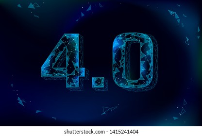 Low poly future industrial revolution concept. Industry 4.0 AI artificial cyber autonomous process. Online technology industry management. 3D polygonal innovation system vector illustration