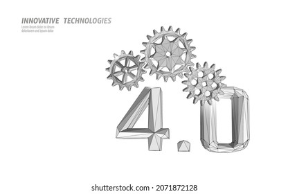 Low poly future industrial revolution concept. Industry 4.0 AI artificial cyber autonomous process. Online technology industry management. 3D polygonal innovation system vector illustration