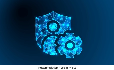 Low Poly Gear Icon Design, Geometric 3D Symbol Representing Engineering, Technology, Innovation, and Mechanism Concept for Business, Industry, and Digital Solutions