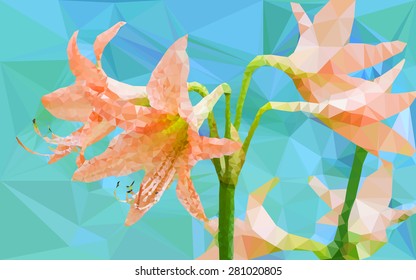Low poly geometric of Amaryllis flower on blue background, Vector illustration triangular style