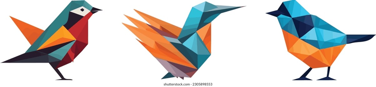 Pájaro geométrico de polos bajos aislado en el fondo, arte abstracto, vector de centrifugado geométrico, logotipo colorido