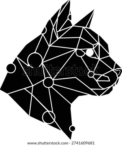 Low Poly Geometric Cat Head Silhouette - Futuristic Polygonal Feline Vector for Gaming Logos, Tech Branding, and Modern Animal Art