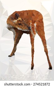 Low poly geometric of deer,biting at its thigh,vector triangular shape mosaic
