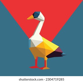 Low Poly geometric duck isolated on background, abstract art, geometric vector