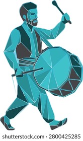 Low poly geometric illustration of a traditional Turkish Ramadan drummer playing drummer davul