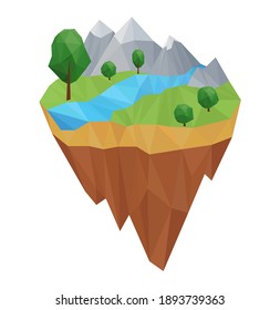 Low poly geometric island. Vector nature concept Illustration, in triangular style. Background design for banner, poster.