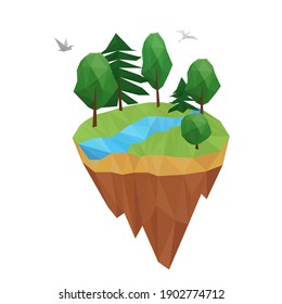 Low-Poly-geometrische Insel. Vektorgrafik Naturkonzept Illustration, im Dreiecksstil. Hintergrunddesign für Banner, Poster.