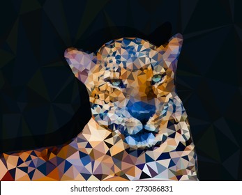 Low poly geometric of leopard, triangular shape mosaic on dark background 