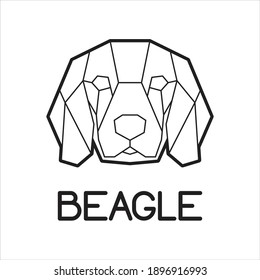 Low Poly Geometric Logo With Dog Head. Modern Polygonal Beagle Face Logo. Trendy Minimalistic Friendly Dog Line Art Logotype. Can Be Used For Brand Design, Wall Art Print, Tattoo, Poster, Card Design