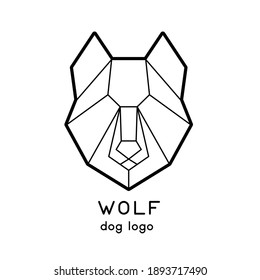 Low poly geometric logo with husky dog head. Modern polygonal wolf face logo. Trendy minimalistic eskimo dog logotype design. Can be used for brand design, wall art print, tattoo, poster, card design.