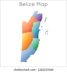 Low poly, geometric map of Belize with mosaic style.