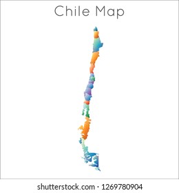 Low poly geometric map of Chile in a mosaic style.