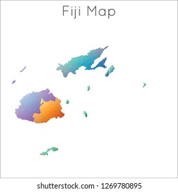 Low poly, geometric map of Fiji in a mosaic style.