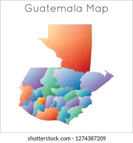Low poly geometric map of Guatemala with a mosaic style design.