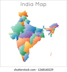 Low poly geometric map of India in mosaic style.