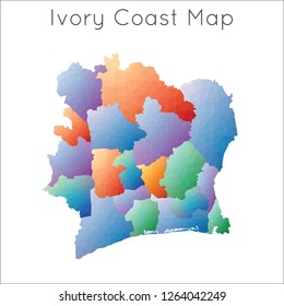 Low poly geometric map of Ivory Coast in a mosaic style.