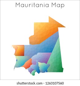 Low poly geometric map of Mauritania in a mosaic style.